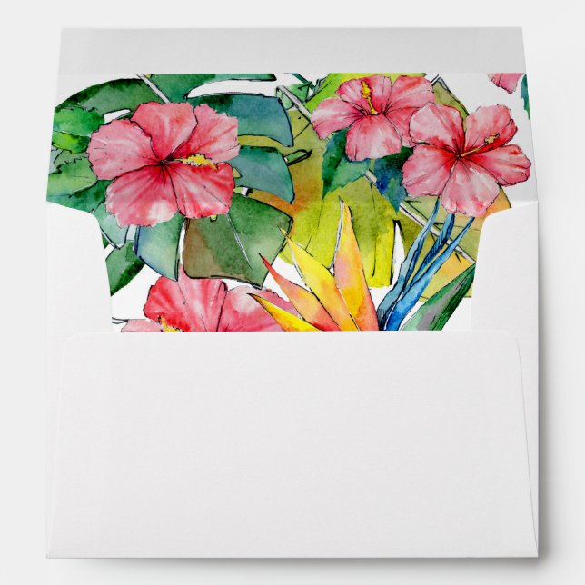 Tropical Leaves Floral Hawaiian Return Address Envelope (Back (Bottom))