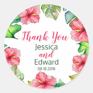 Tropical Leaves Floral Hawaiian Wedding Classic Round Sticker