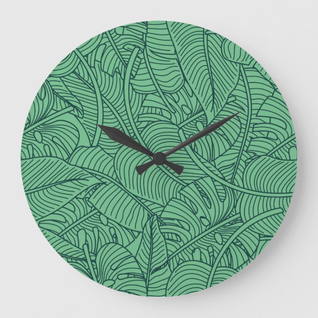 Tropical Leaves Floral Pattern Large Clock (Front)