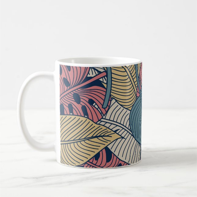 Tropical Leaves, Floral Seamless Background. Coffee Mug (Left)