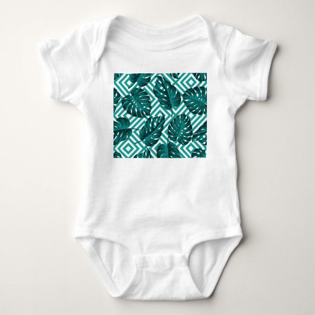 Tropical Leaves: Floral Seamless Pattern. Baby Bodysuit (Front)