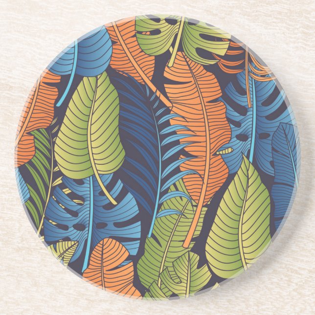 Tropical leaves, floral seamless pattern. coaster (Front)