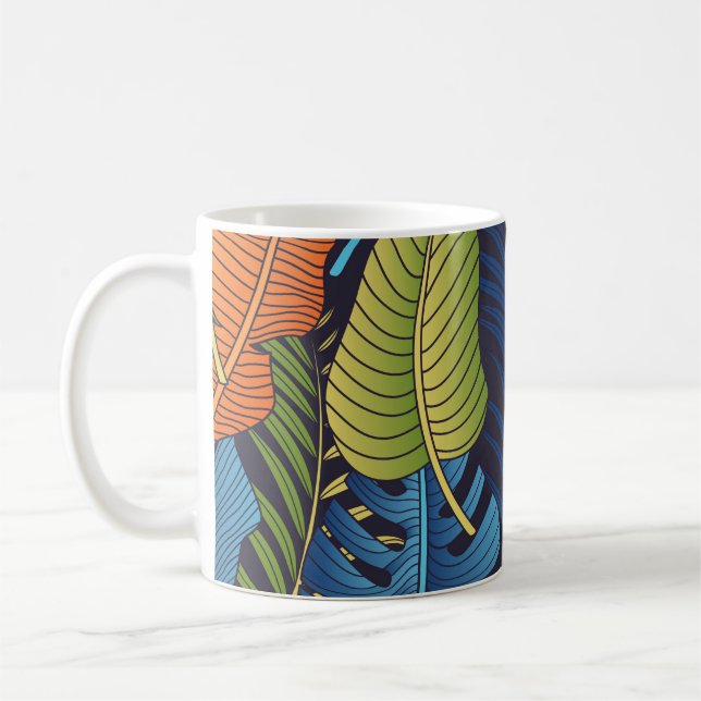 Tropical leaves, floral seamless pattern. coffee mug (Left)