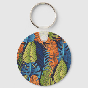 Tropical leaves, floral seamless pattern. key ring