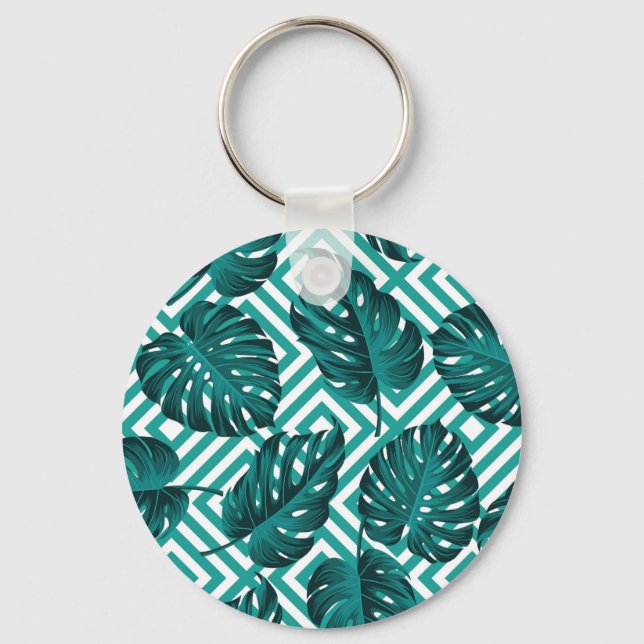 Tropical Leaves: Floral Seamless Pattern. Key Ring (Front)