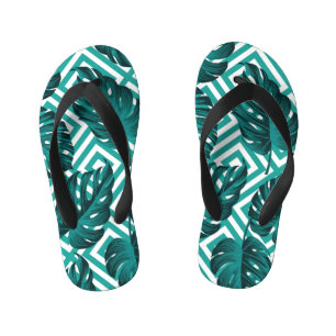 Tropical Leaves: Floral Seamless Pattern. Kid's Flip Flops