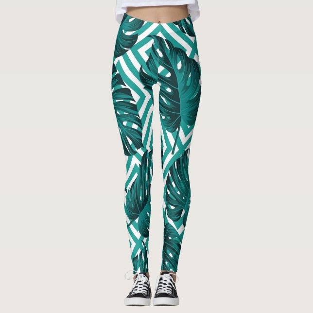 Tropical Leaves: Floral Seamless Pattern. Leggings (Front)