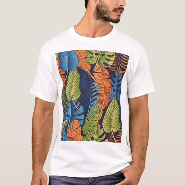 Tropical leaves, floral seamless pattern. T-Shirt (Front)