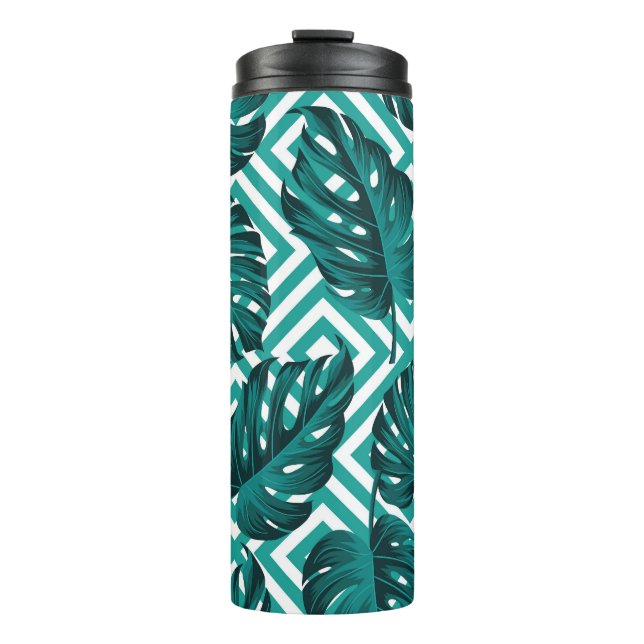 Tropical Leaves: Floral Seamless Pattern. Thermal Tumbler (Front)