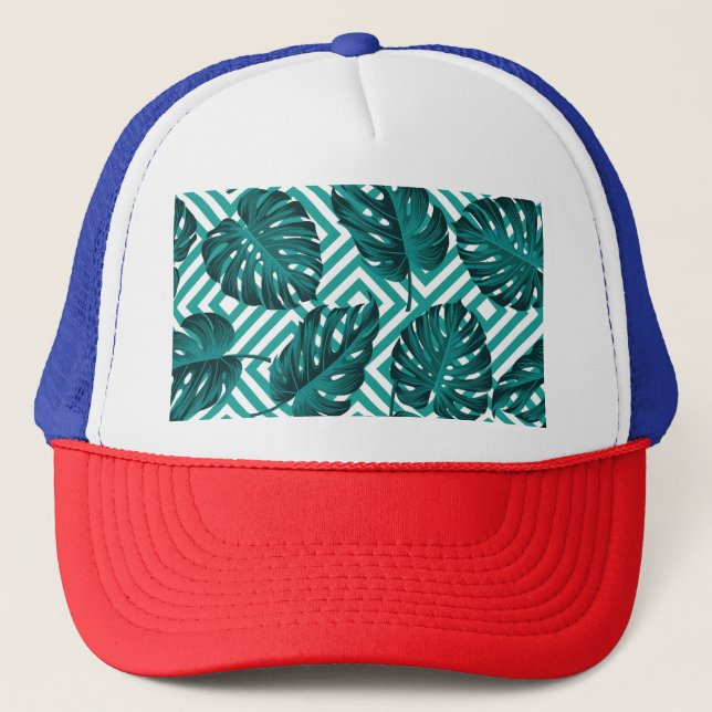 Tropical Leaves: Floral Seamless Pattern. Trucker Hat (Front)