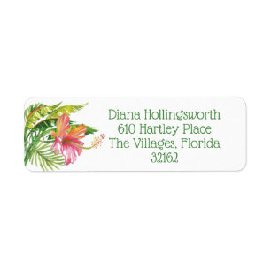Tropical Leaves Flower Green Return Address