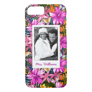 Tropical Leaves & Flowers   Add Your Photo & Name iPhone 8/7 Case
