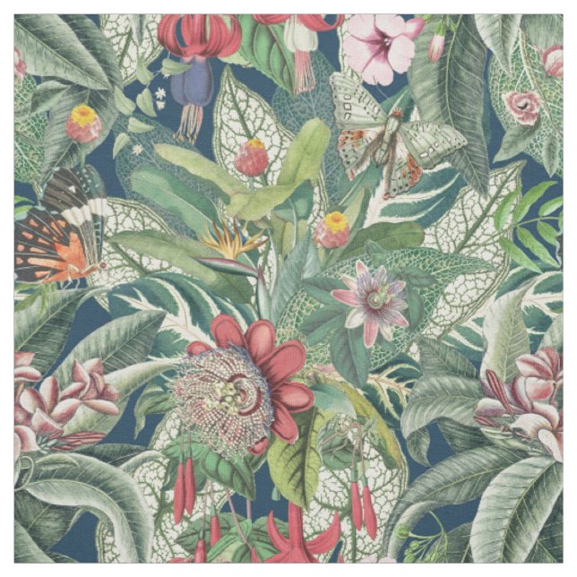 Tropical Leaves & Flowers Fabric (Swatch)