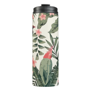 Tropical Leaves Flowers Frangipani Birds Thermal Tumbler