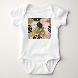Tropical leaves, flowers, hand-painted pattern. baby bodysuit