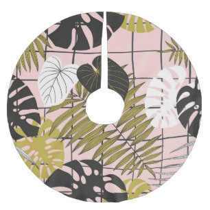 Tropical leaves, flowers, hand-painted pattern. brushed polyester tree skirt