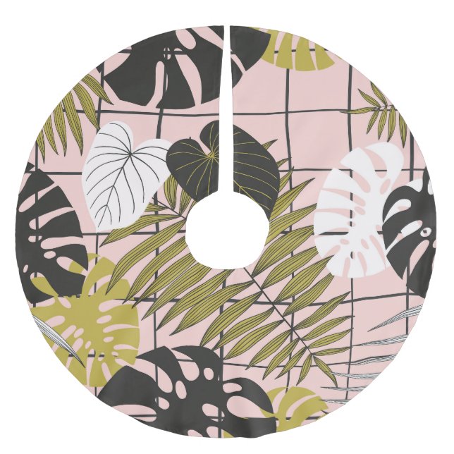 Tropical leaves, flowers, hand-painted pattern. brushed polyester tree skirt (Front)