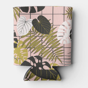 Tropical leaves, flowers, hand-painted pattern. can cooler
