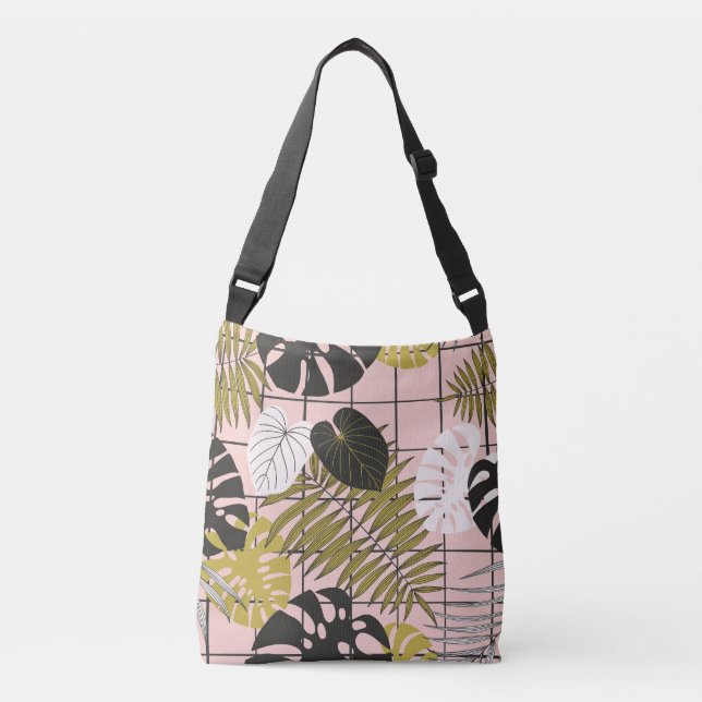 Tropical leaves, flowers, hand-painted pattern. crossbody bag (Front)