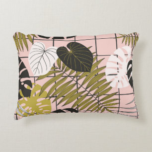 Tropical leaves, flowers, hand-painted pattern. decorative cushion