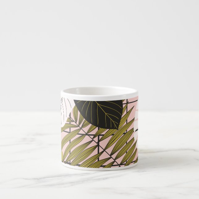 Tropical leaves, flowers, hand-painted pattern. espresso cup (Front)