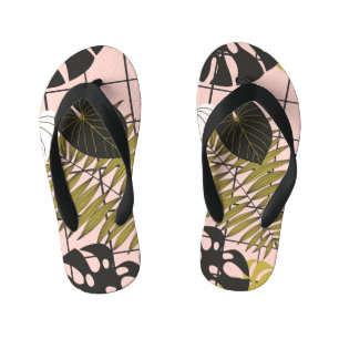 Tropical leaves, flowers, hand-painted pattern. kid's flip flops