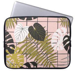 Tropical leaves, flowers, hand-painted pattern. laptop sleeve