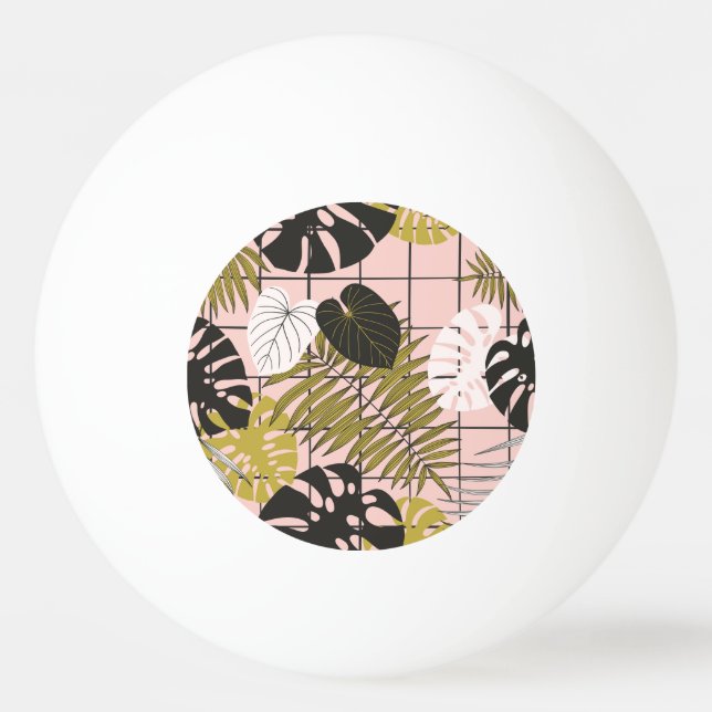 Tropical leaves, flowers, hand-painted pattern. ping pong ball (Front)