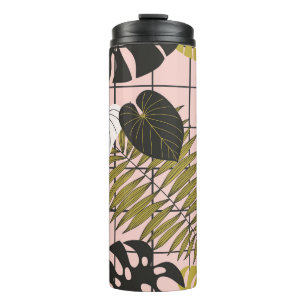 Tropical leaves, flowers, hand-painted pattern. thermal tumbler