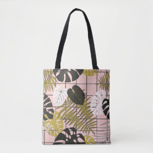 Tropical leaves, flowers, hand-painted pattern. tote bag
