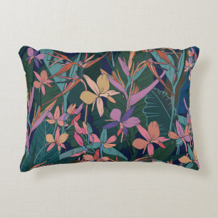 Tropical leaves, flowers: lined vintage. decorative cushion