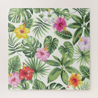 Tropical leaves, flowers, seamless vintage pattern jigsaw puzzle