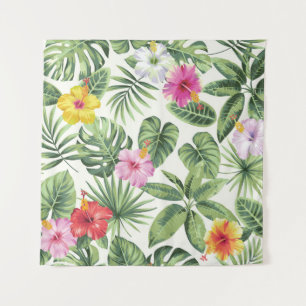 Tropical leaves, flowers, seamless vintage pattern tapestry