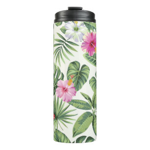Tropical leaves, flowers, seamless vintage pattern thermal tumbler
