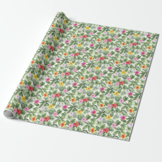 Tropical leaves, flowers, seamless vintage pattern wrapping paper