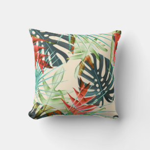 Tropical Leaves & Flowers: Vibrant Pattern Cushion