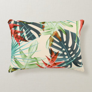 Tropical Leaves & Flowers: Vibrant Pattern Decorative Cushion