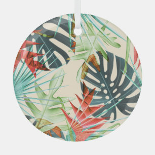 Tropical Leaves & Flowers: Vibrant Pattern Glass Tree Decoration