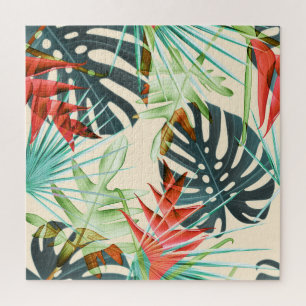 Tropical Leaves & Flowers: Vibrant Pattern Jigsaw Puzzle