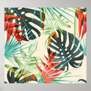 Tropical Leaves & Flowers: Vibrant Pattern Poster