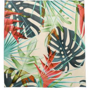 Tropical Leaves & Flowers: Vibrant Pattern Shower Curtain
