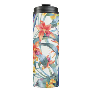 Tropical Leaves Flowers Vintage Botanical Thermal Tumbler