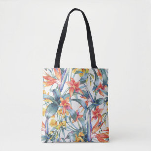 Tropical Leaves Flowers Vintage Botanical Tote Bag