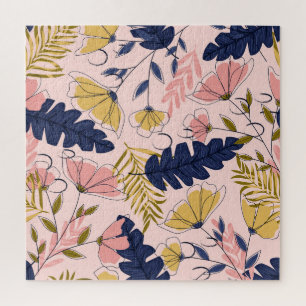 Tropical Leaves Flowers Vintage Print Jigsaw Puzzle