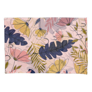 Tropical Leaves Flowers Vintage Print Pillowcase