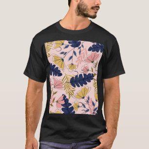 Tropical Leaves Flowers Vintage Print T-Shirt