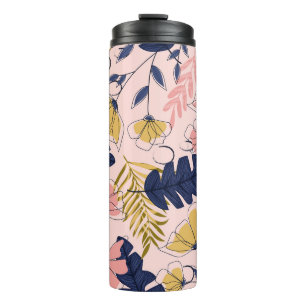 Tropical Leaves Flowers Vintage Print Thermal Tumbler