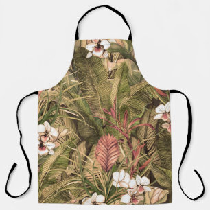 Tropical Leaves Flowers Watercolor Pattern Apron