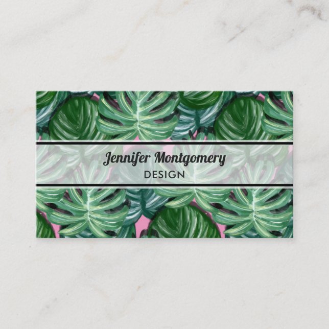 Tropical Leaves Foliage Green & Lush Business Card (Front)