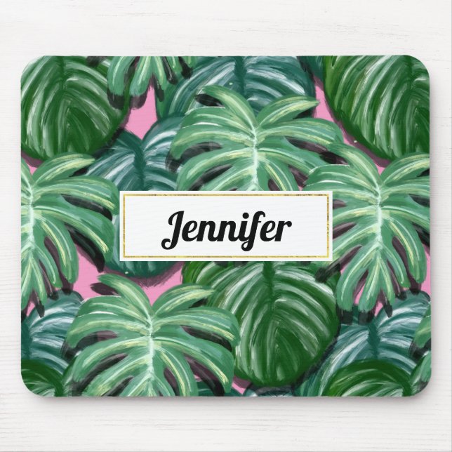 Tropical Leaves Foliage Green & Lush Custom Mouse Mat (Front)